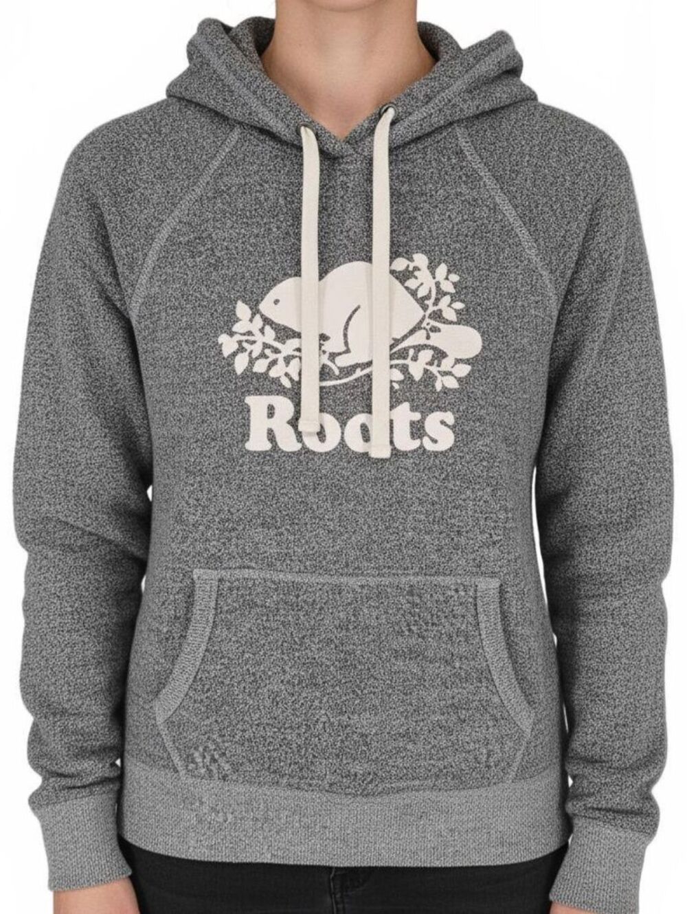 Roots Canada Hoodie Women's Sz S Gray Beaver Logo Sweatshirt Pullover